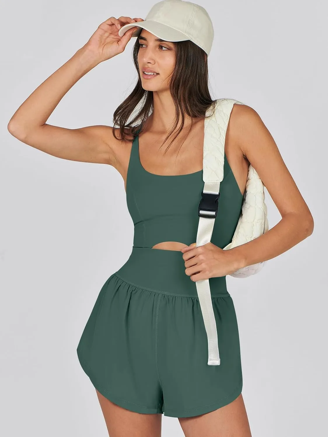Caracilia Women's Workout Athletic Romper Summer Sets Short Jumpsuits Onesie Running Outfits Exercise Gym 2025 Trendy Clothes