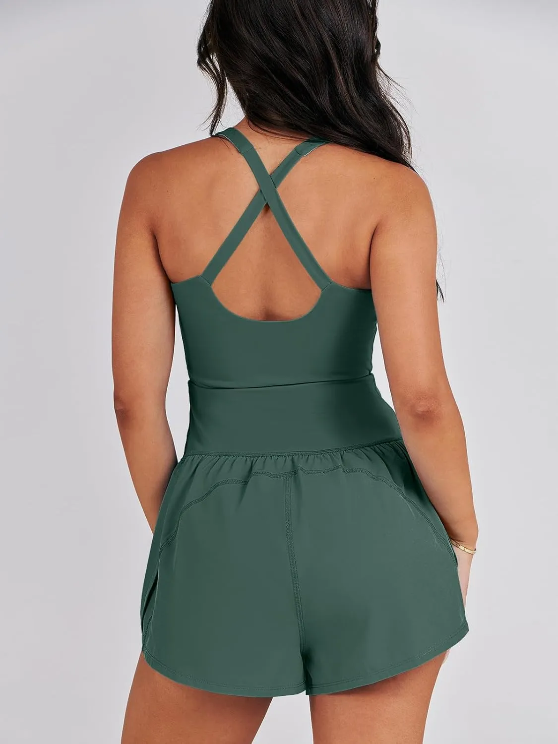 Caracilia Women's Workout Athletic Romper Summer Sets Short Jumpsuits Onesie Running Outfits Exercise Gym 2025 Trendy Clothes