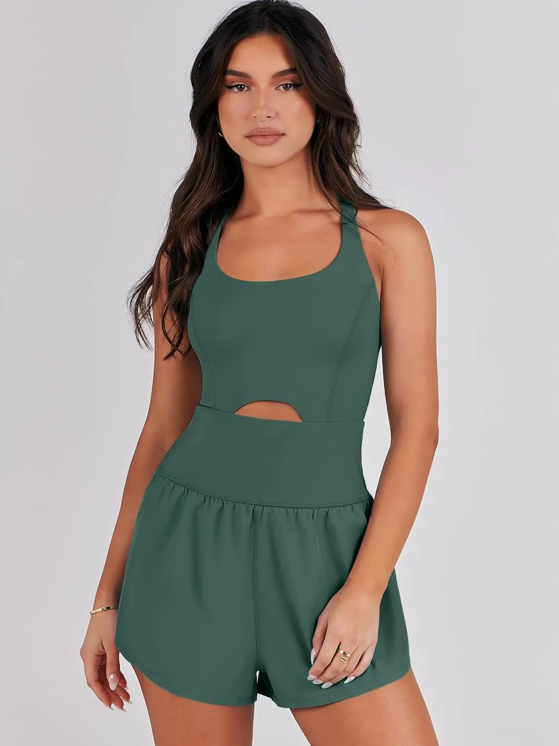 Caracilia Women's Workout Athletic Romper Summer Sets Short Jumpsuits Onesie Running Outfits Exercise Gym 2025 Trendy Clothes