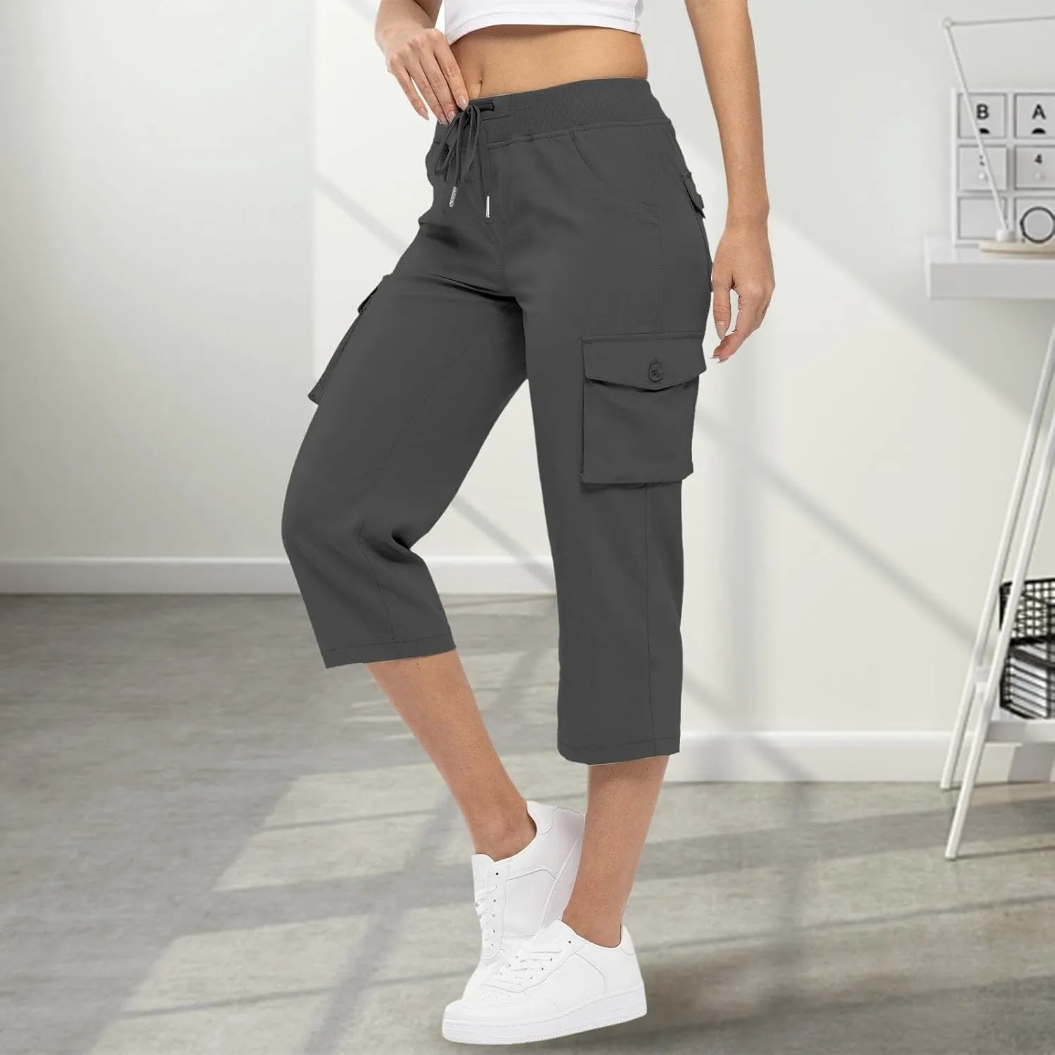 Cargo Capris for Women with Pockets Cropped Jogger Cargo Pants Plus Size Lightweight Capri Cargos Trousers