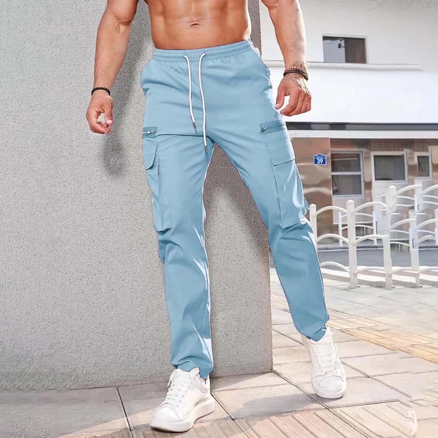 Cargo Pants for Men Big Tall Cotton Casual Cargo Work Pants Baggy Joggers Athletic Pants Loose Straight Sweatpants