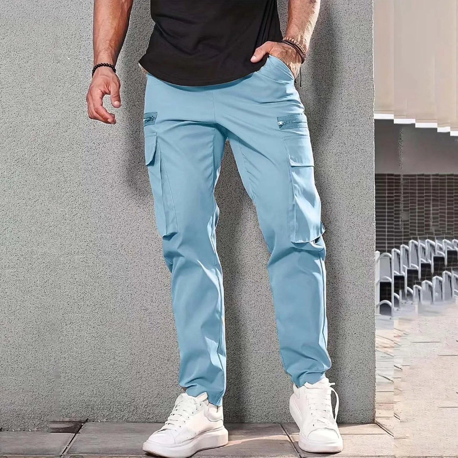 Cargo Pants for Men Big Tall Cotton Casual Cargo Work Pants Baggy Joggers Athletic Pants Loose Straight Sweatpants