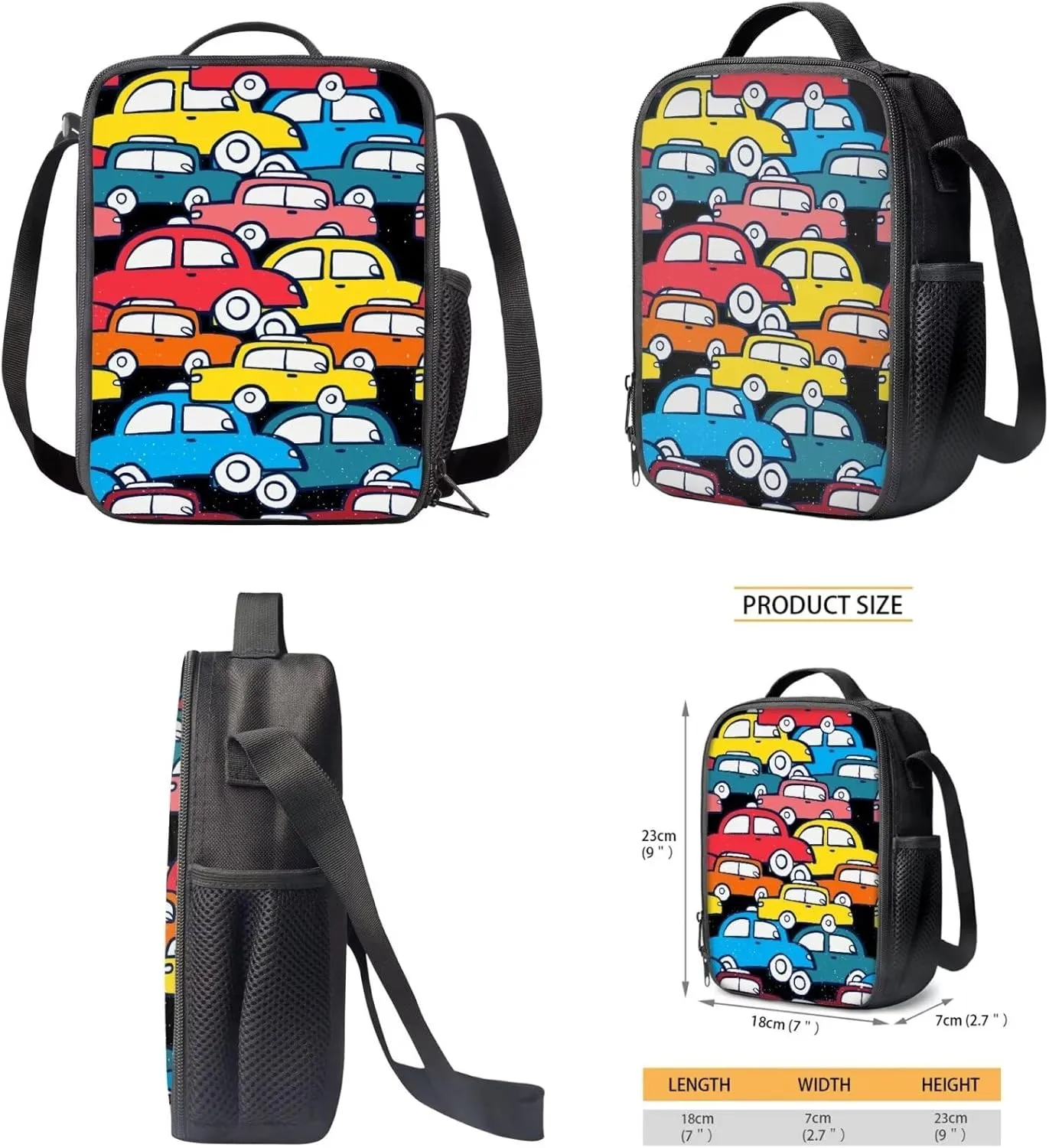 Cartoon Car Large School Backpack for Teen Boys 17 inch Bookbag for Teens 12-14 for Elementary Primary Student Kids School Bag Set with Lunch Box Pencil Case School Supplies Set