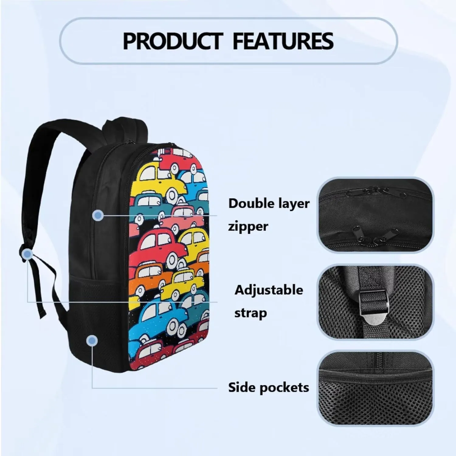 Cartoon Car Large School Backpack for Teen Boys 17 inch Bookbag for Teens 12-14 for Elementary Primary Student Kids School Bag Set with Lunch Box Pencil Case School Supplies Set