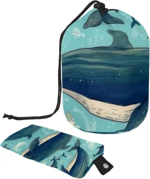 Cartoon Hand-painted Whale Travel Cosmetic Bags Makeup Bag for Women, Foldable Drawstring Travel Cosmetic Bags, Portable Toiletry Bucket Bag