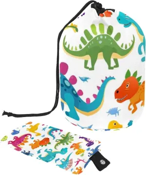 Cartoon Mini Dinosaurs Travel Cosmetic Bags Makeup Bag for Women, Foldable Drawstring Travel Cosmetic Bags, Portable Toiletry Bucket Bag