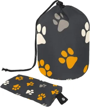 Cat Dog Gray Yellow Footprints Travel Cosmetic Bags Makeup Bag for Women, Foldable Drawstring Travel Cosmetic Bags, Portable Toiletry Bucket Bag