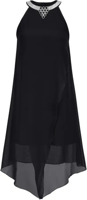 Chiffon Halter Dress for Women Dressy Tiered Evening Cocktail Party Dress Plus Size Choker Neck Swing Midi Sundress