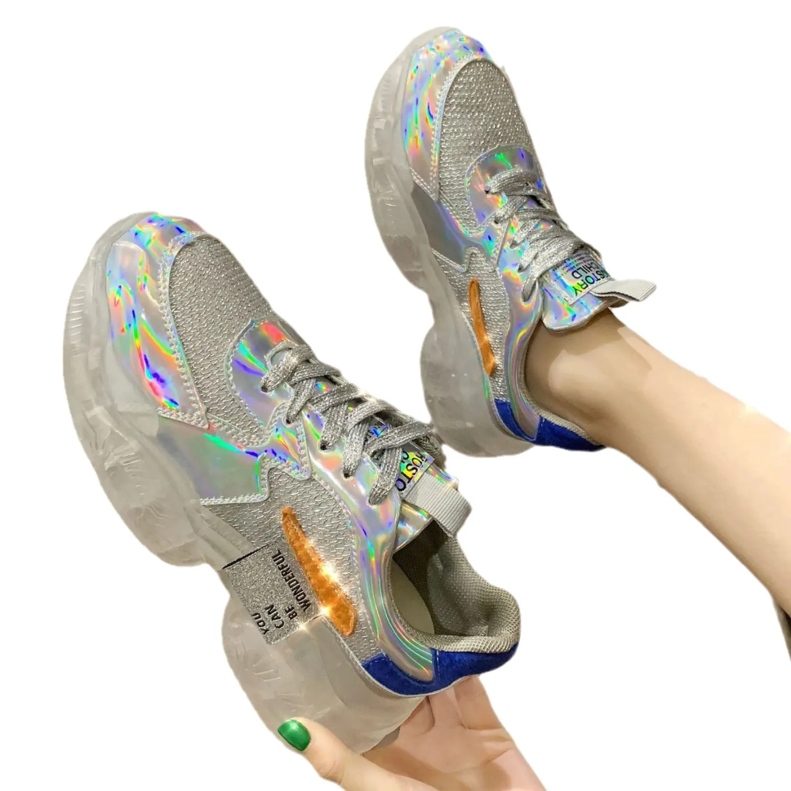 Classic four seasons fashion shoes crystal jelly rainbow bottom daddy shoes Fashion women casual shoes women fashion shoes