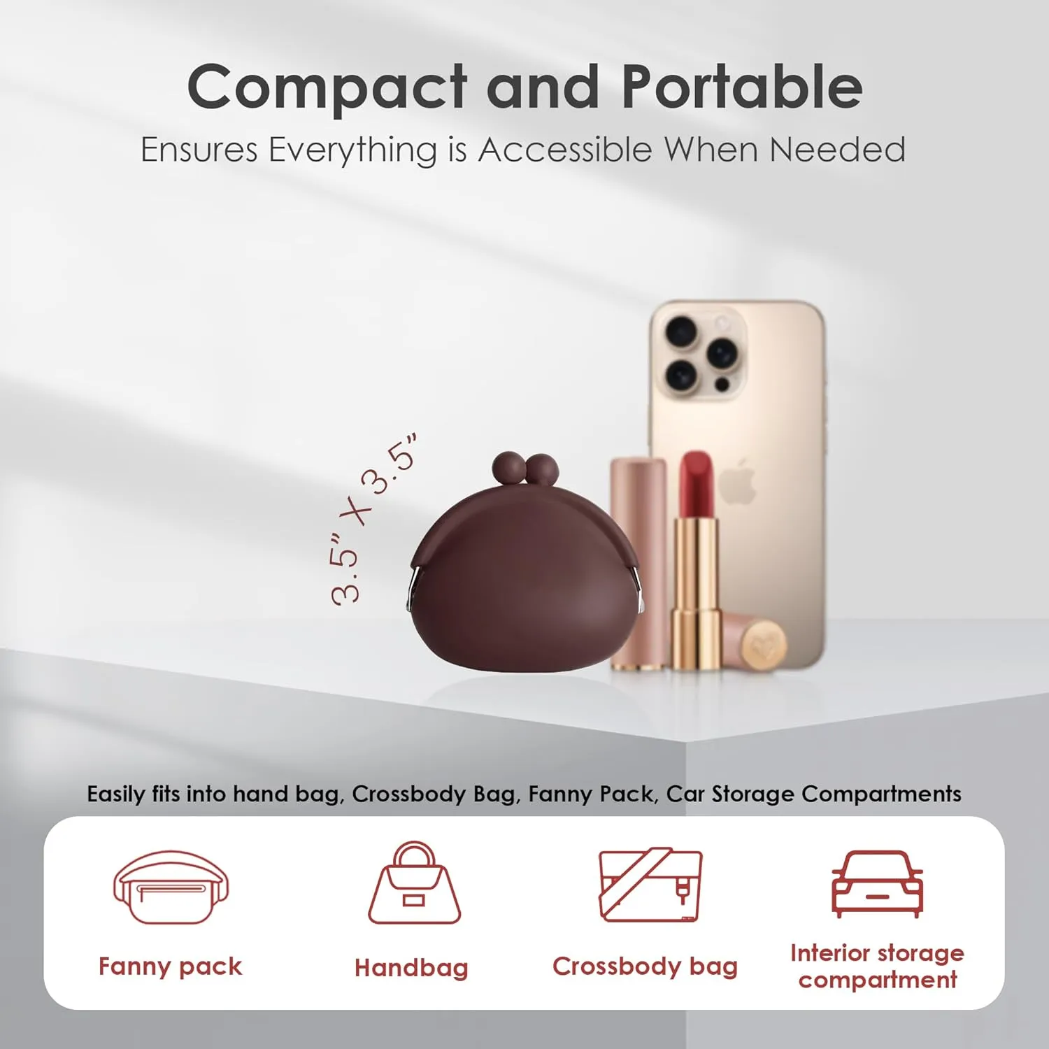 Coin Purse for Women  Silicone Small Coin Pouch with Kiss Lock for Coins, Keys, Lipstick, and Earphones  Mini Cute Change Purse, Coin Purse & Pouch for Daily Life, Cars, Travel, Party (Coffee)