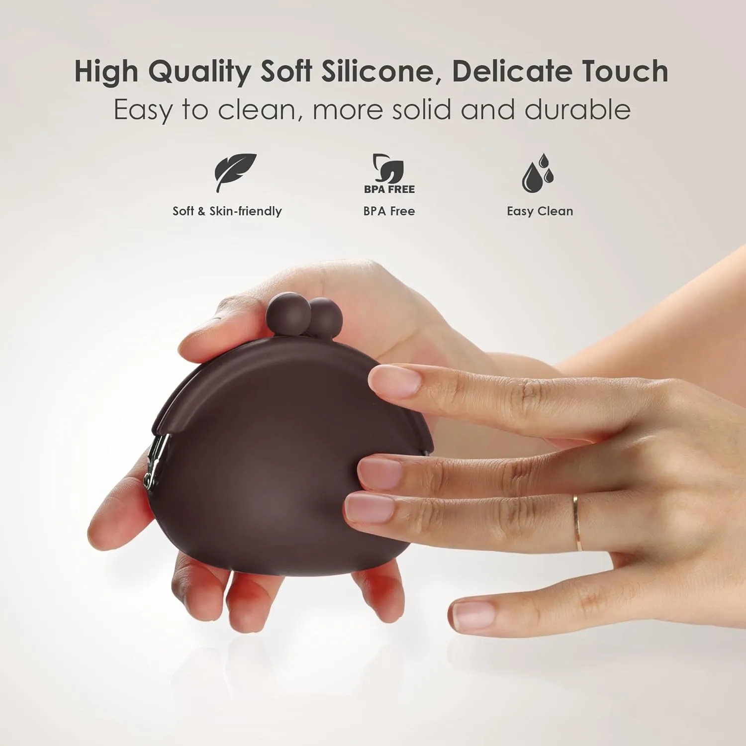 Coin Purse for Women  Silicone Small Coin Pouch with Kiss Lock for Coins, Keys, Lipstick, and Earphones  Mini Cute Change Purse, Coin Purse & Pouch for Daily Life, Cars, Travel, Party (Coffee)