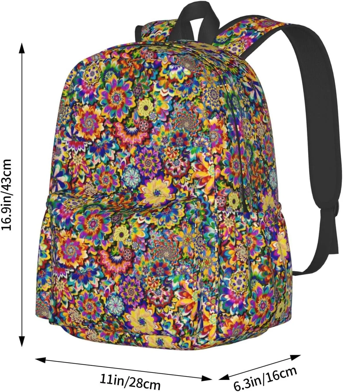 Colorful Abstract Flowers Laptop Commuter Backpack Shoulder Bag Casual Back Pack Daypack Bags With Side Pockets For Work Travel Daily Use