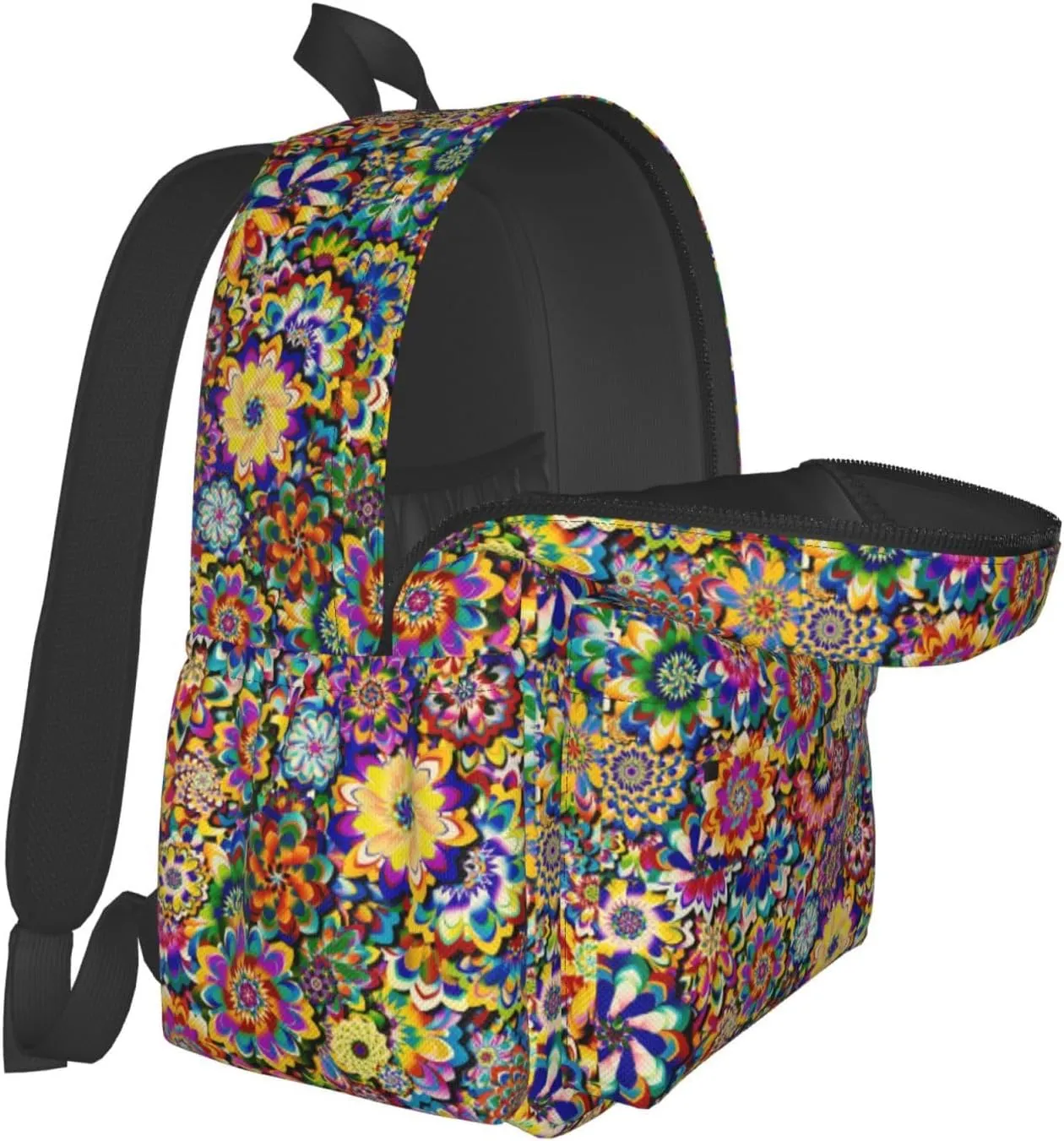 Colorful Abstract Flowers Laptop Commuter Backpack Shoulder Bag Casual Back Pack Daypack Bags With Side Pockets For Work Travel Daily Use