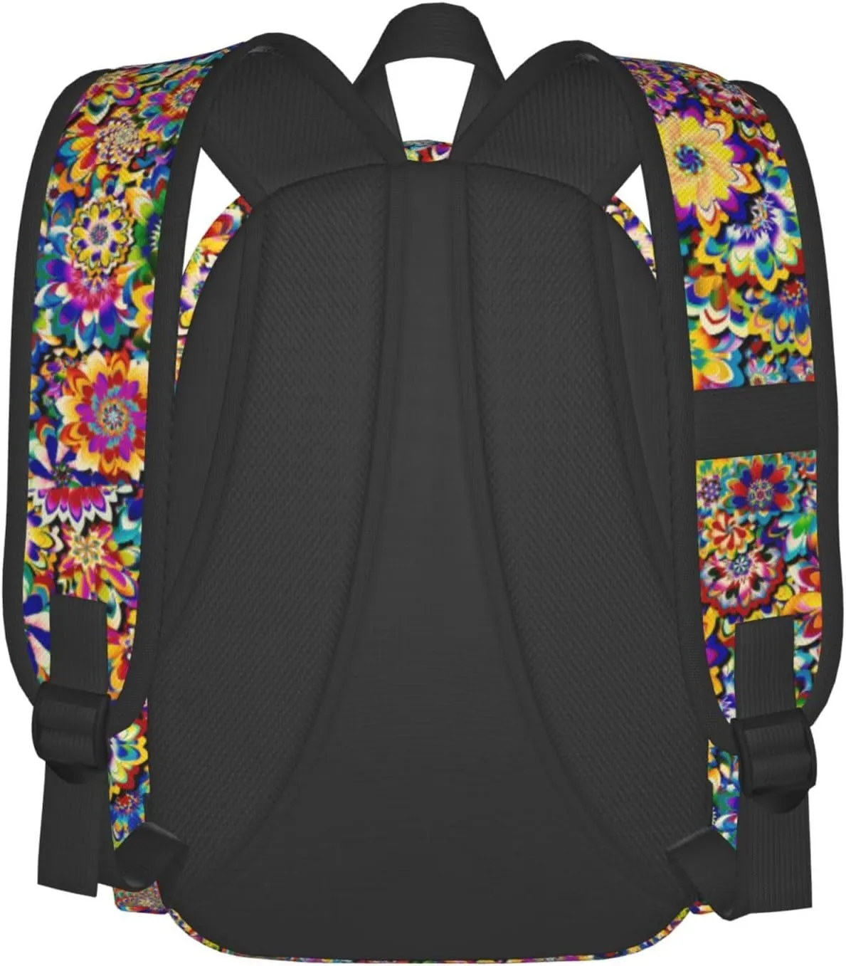 Colorful Abstract Flowers Laptop Commuter Backpack Shoulder Bag Casual Back Pack Daypack Bags With Side Pockets For Work Travel Daily Use