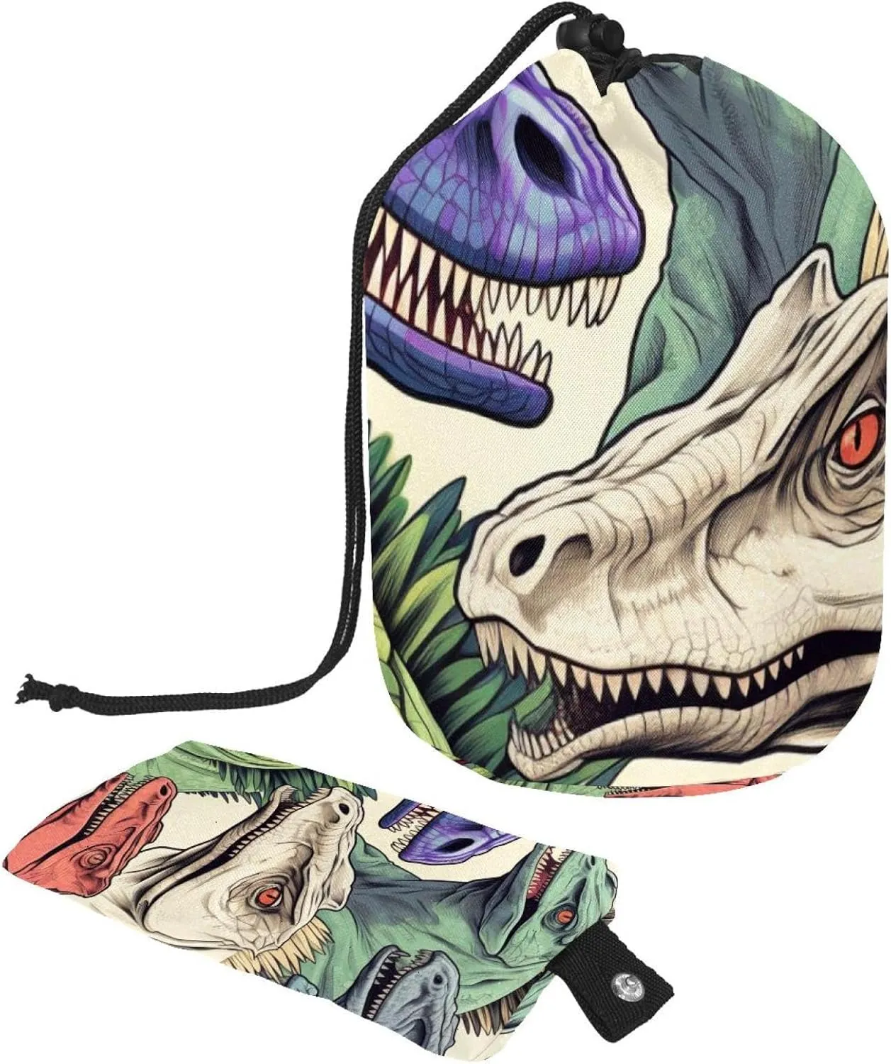 Colorful Art Dinosaur Pattern Travel Cosmetic Bags Makeup Bag for Women, Foldable Drawstring Travel Cosmetic Bags, Portable Toiletry Bucket Bag
