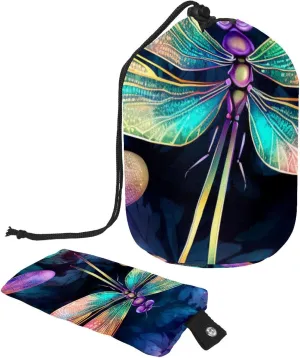Colorful Dragonfly Flowers Travel Cosmetic Bags Makeup Bag for Women, Foldable Drawstring Travel Cosmetic Bags, Portable Toiletry Bucket Bag