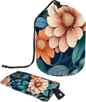 Colorful Florals Travel Cosmetic Bags Makeup Bag for Women, Foldable Drawstring Travel Cosmetic Bags, Portable Toiletry Bucket Bag