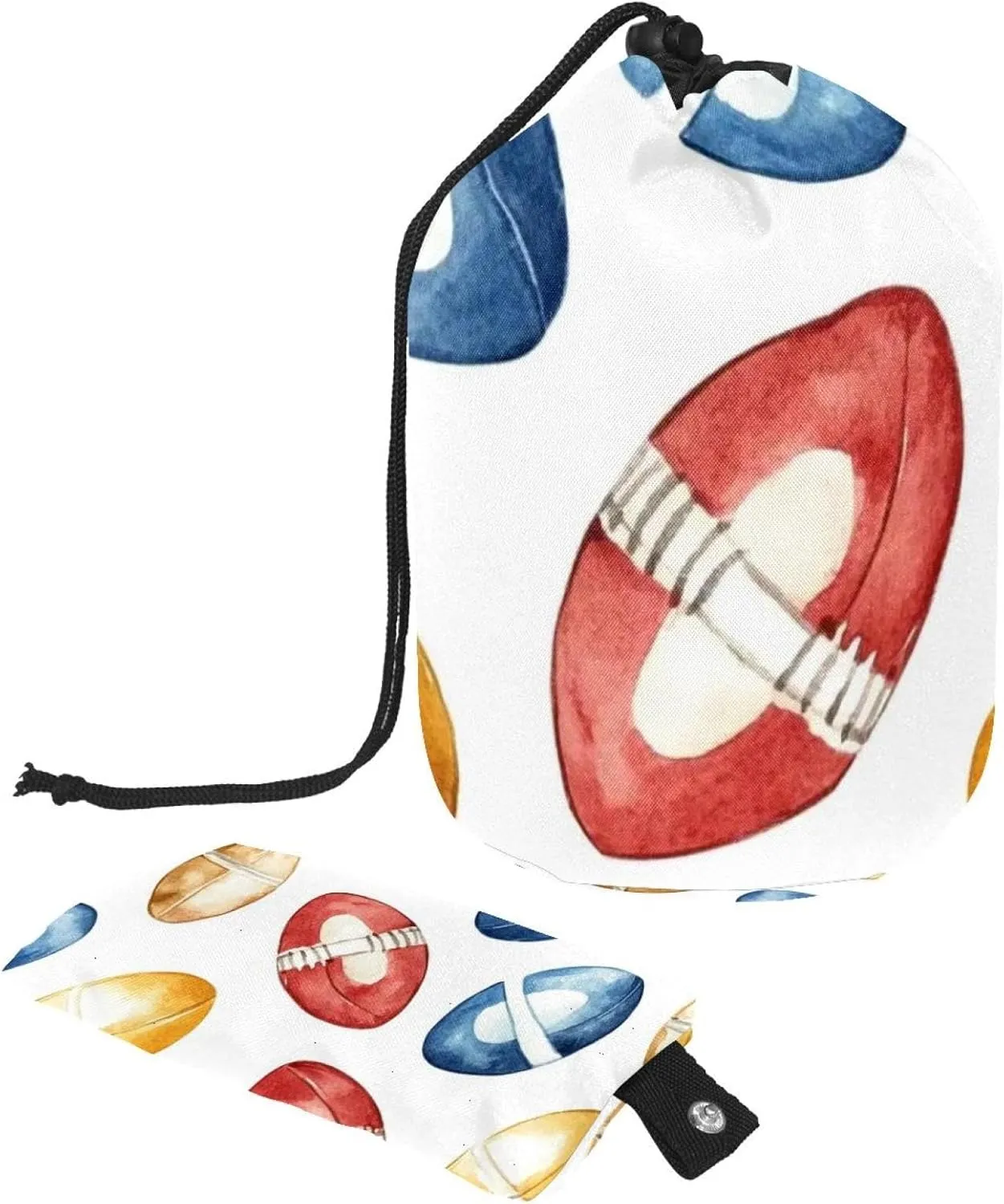 Colorful Rugby Ball 49 Travel Cosmetic Bags Makeup Bag for Women, Foldable Drawstring Travel Cosmetic Bags, Portable Toiletry Bucket Bag