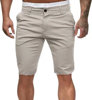Compression Shorts Men Botton Dowm Slim Fit Shorts Skinny Chino Short Tapered Leg Stretch Sgorts with Pocket