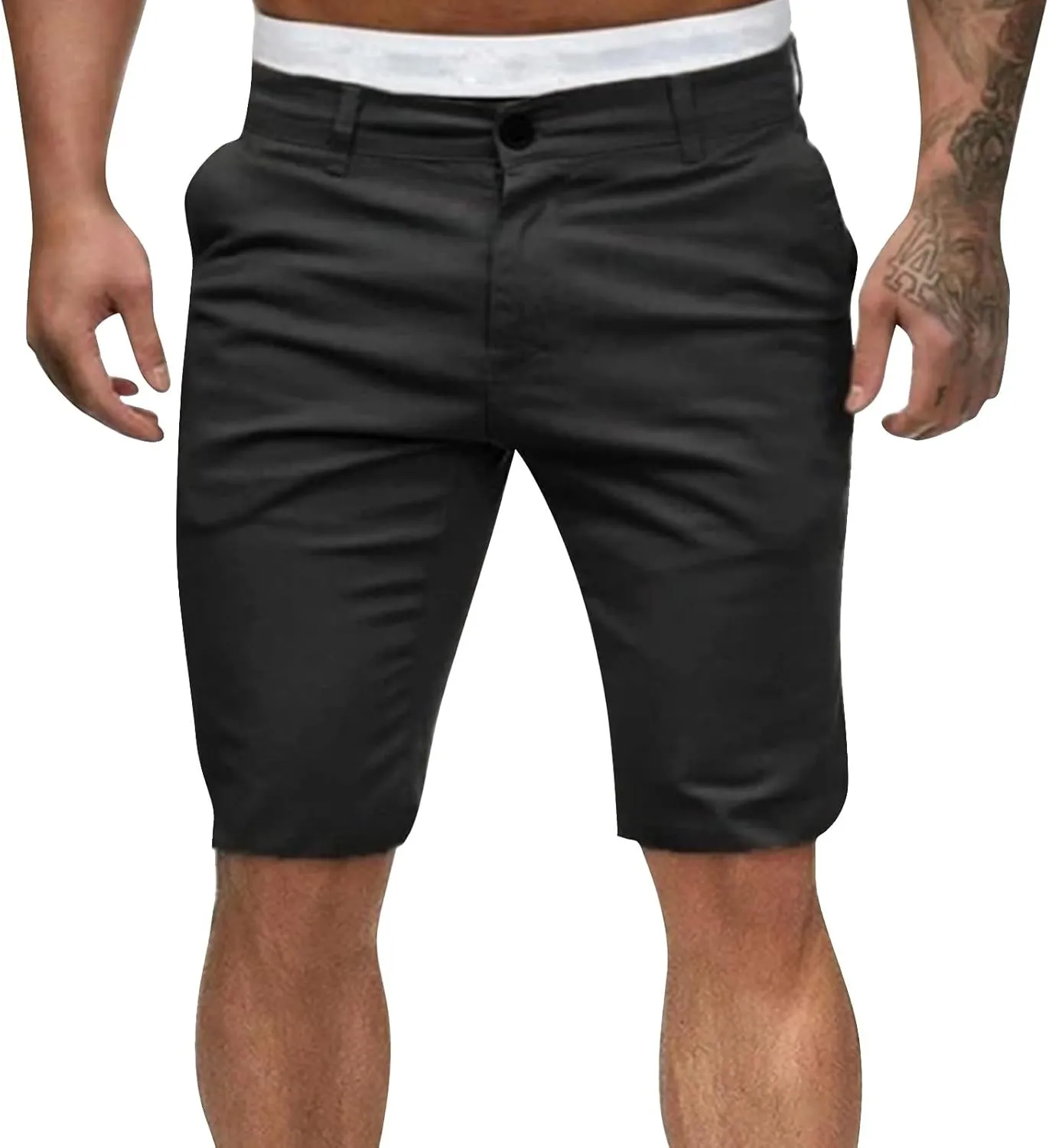 Compression Shorts Men Botton Dowm Slim Fit Shorts Skinny Chino Short Tapered Leg Stretch Sgorts with Pocket