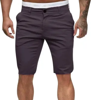 Compression Shorts Men Botton Dowm Slim Fit Shorts Skinny Chino Short Tapered Leg Stretch Sgorts with Pocket