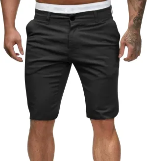 Compression Shorts Men Botton Dowm Slim Fit Shorts Skinny Chino Short Tapered Leg Stretch Sgorts with Pocket