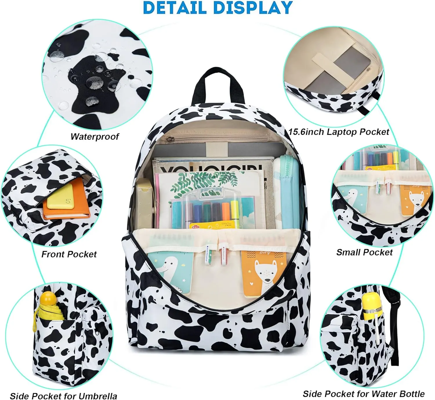 Cow Print Backpack for Girls Women Teens, School Backpack College Bookbags Ladies Laptop Backpacks