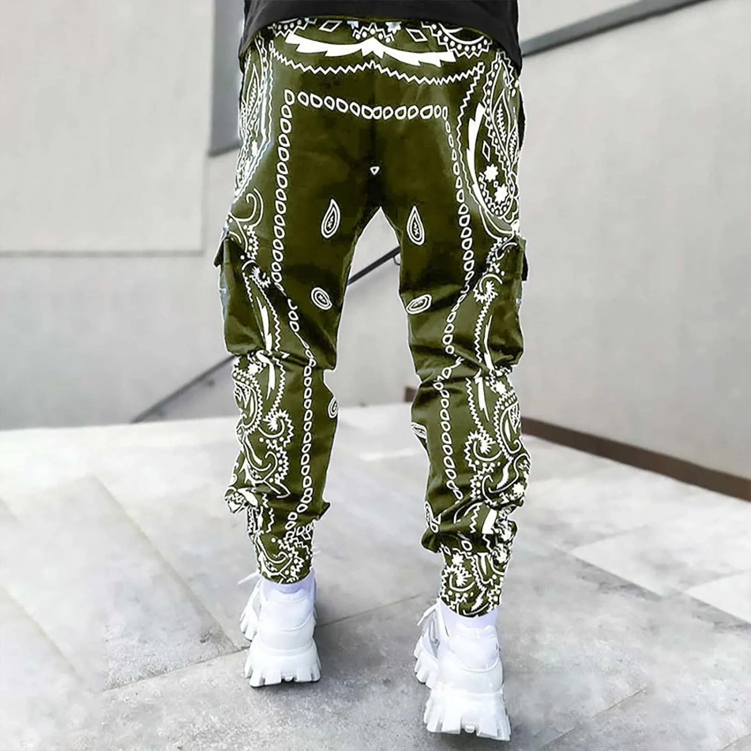 CRNTCEM Men's Casual Print Jogger Sweatpants Straight Leg Workout Running Cargo Pants Drawstring Cuffed Hippie Yoga Pants
