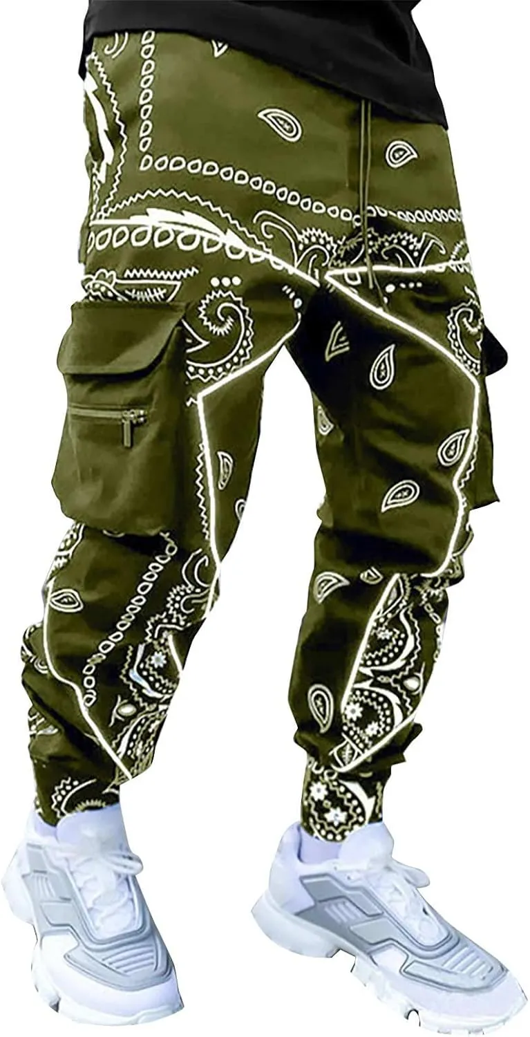 CRNTCEM Men's Casual Print Jogger Sweatpants Straight Leg Workout Running Cargo Pants Drawstring Cuffed Hippie Yoga Pants