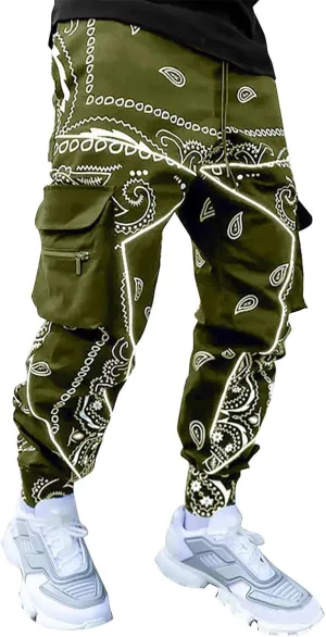 CRNTCEM Men's Casual Print Jogger Sweatpants Straight Leg Workout Running Cargo Pants Drawstring Cuffed Hippie Yoga Pants