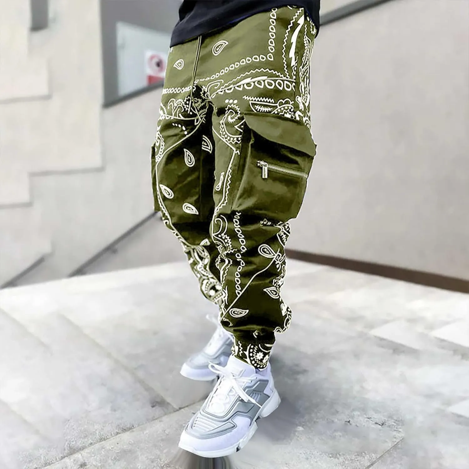 CRNTCEM Men's Casual Print Jogger Sweatpants Straight Leg Workout Running Cargo Pants Drawstring Cuffed Hippie Yoga Pants
