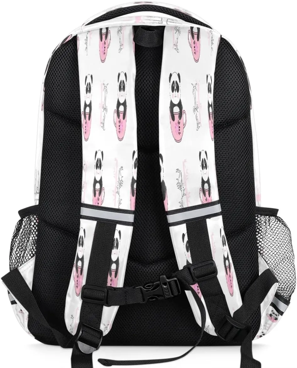 Cup Panda Bamboo Laptop Backpack Lightweight College Backpack with Reflective Strip for Men Women Adult Casual Travel Hiking Gym Work Daypack