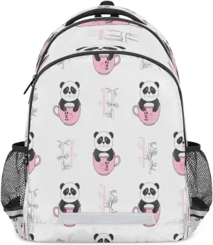 Cup Panda Bamboo Laptop Backpack Lightweight College Backpack with Reflective Strip for Men Women Adult Casual Travel Hiking Gym Work Daypack