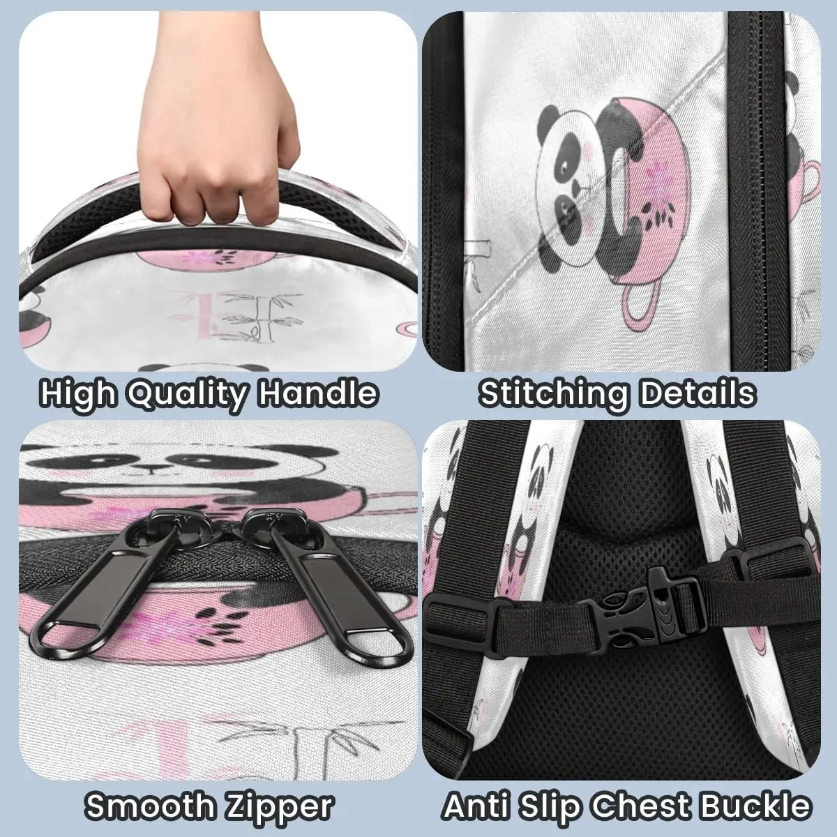 Cup Panda Bamboo Laptop Backpack Lightweight College Backpack with Reflective Strip for Men Women Adult Casual Travel Hiking Gym Work Daypack