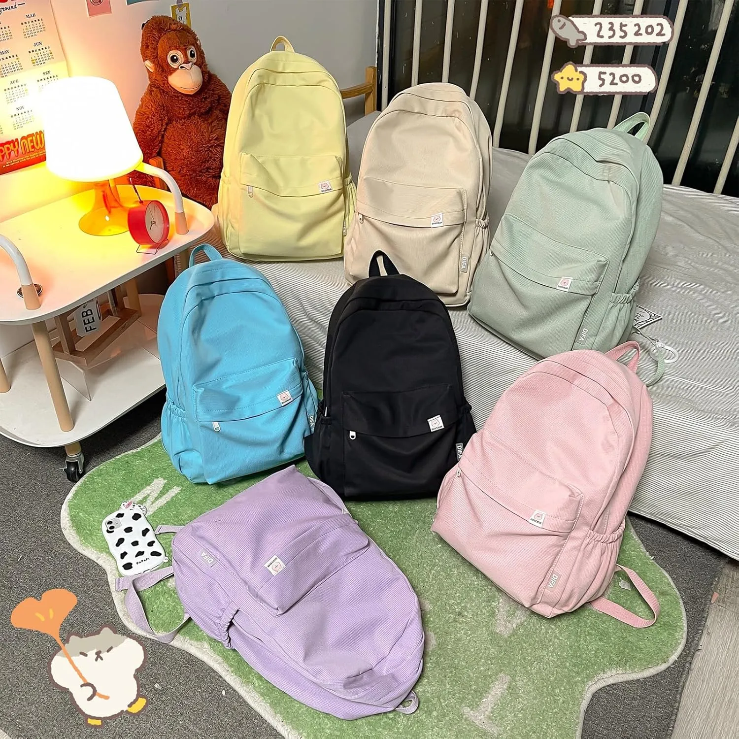 Cute Aesthetic Backpack Y2K Simple Solid Color Kawaii Backpacks Travel Laptop Backpack (Blue)