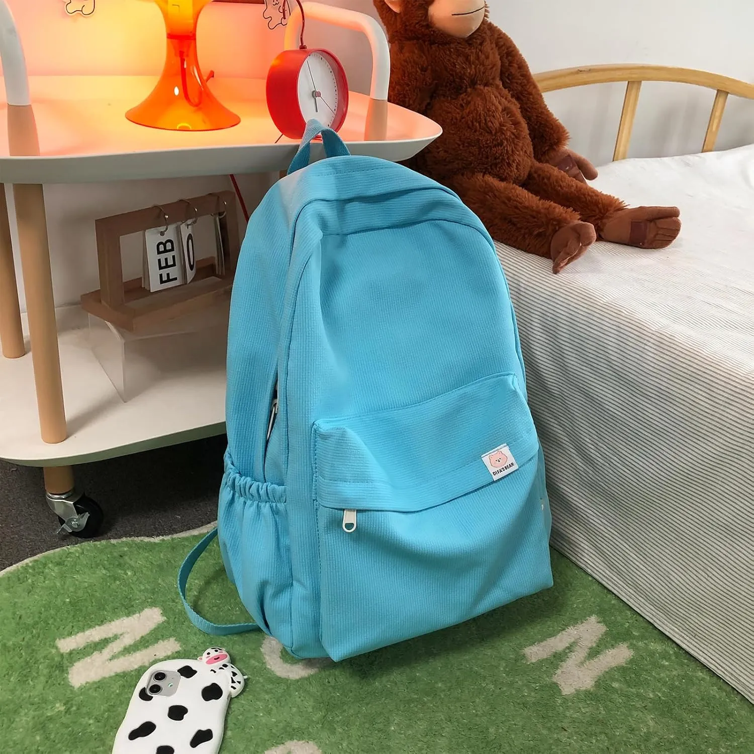Cute Aesthetic Backpack Y2K Simple Solid Color Kawaii Backpacks Travel Laptop Backpack (Blue)