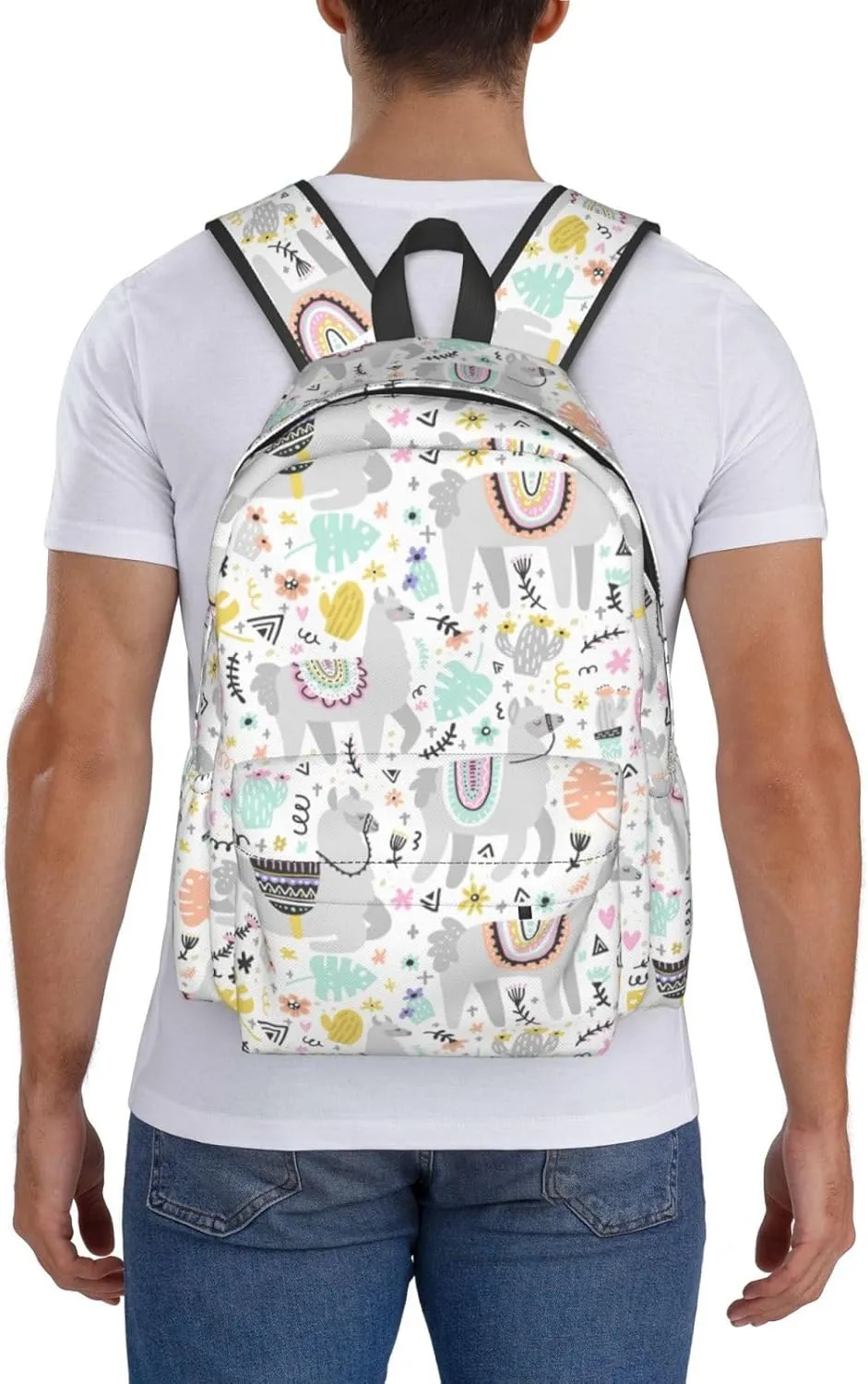 Cute Cactus Llama Laptop Commuter Backpack Shoulder Bag Casual Back Pack Daypack Bags With Side Pockets For Work Travel Daily Use