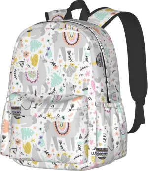 Cute Cactus Llama Laptop Commuter Backpack Shoulder Bag Casual Back Pack Daypack Bags With Side Pockets For Work Travel Daily Use