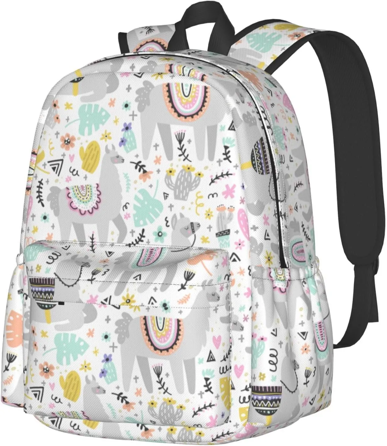 Cute Cactus Llama Laptop Commuter Backpack Shoulder Bag Casual Back Pack Daypack Bags With Side Pockets For Work Travel Daily Use