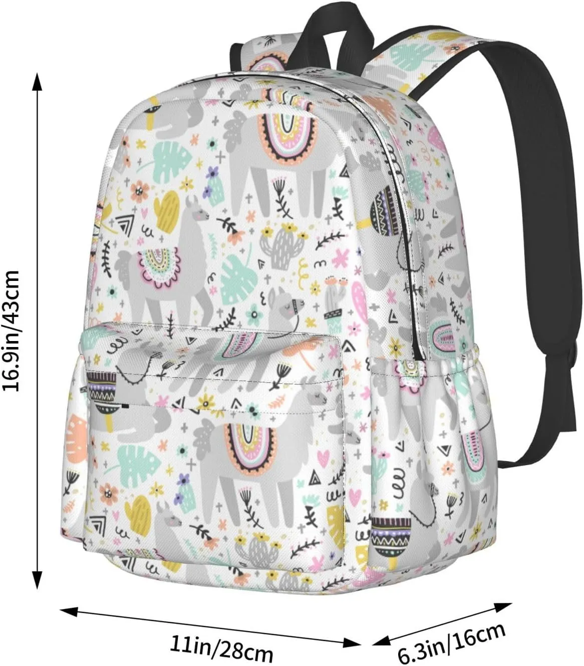 Cute Cactus Llama Laptop Commuter Backpack Shoulder Bag Casual Back Pack Daypack Bags With Side Pockets For Work Travel Daily Use