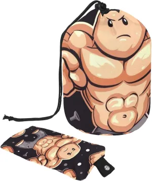 Cute Cartoon Strong Bodybuilder Travel Cosmetic Bags Makeup Bag for Women, Foldable Drawstring Travel Cosmetic Bags, Portable Toiletry Bucket Bag