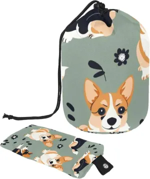 Cute Corgi Puppy Travel Cosmetic Bags Makeup Bag for Women, Foldable Drawstring Travel Cosmetic Bags, Portable Toiletry Bucket Bag