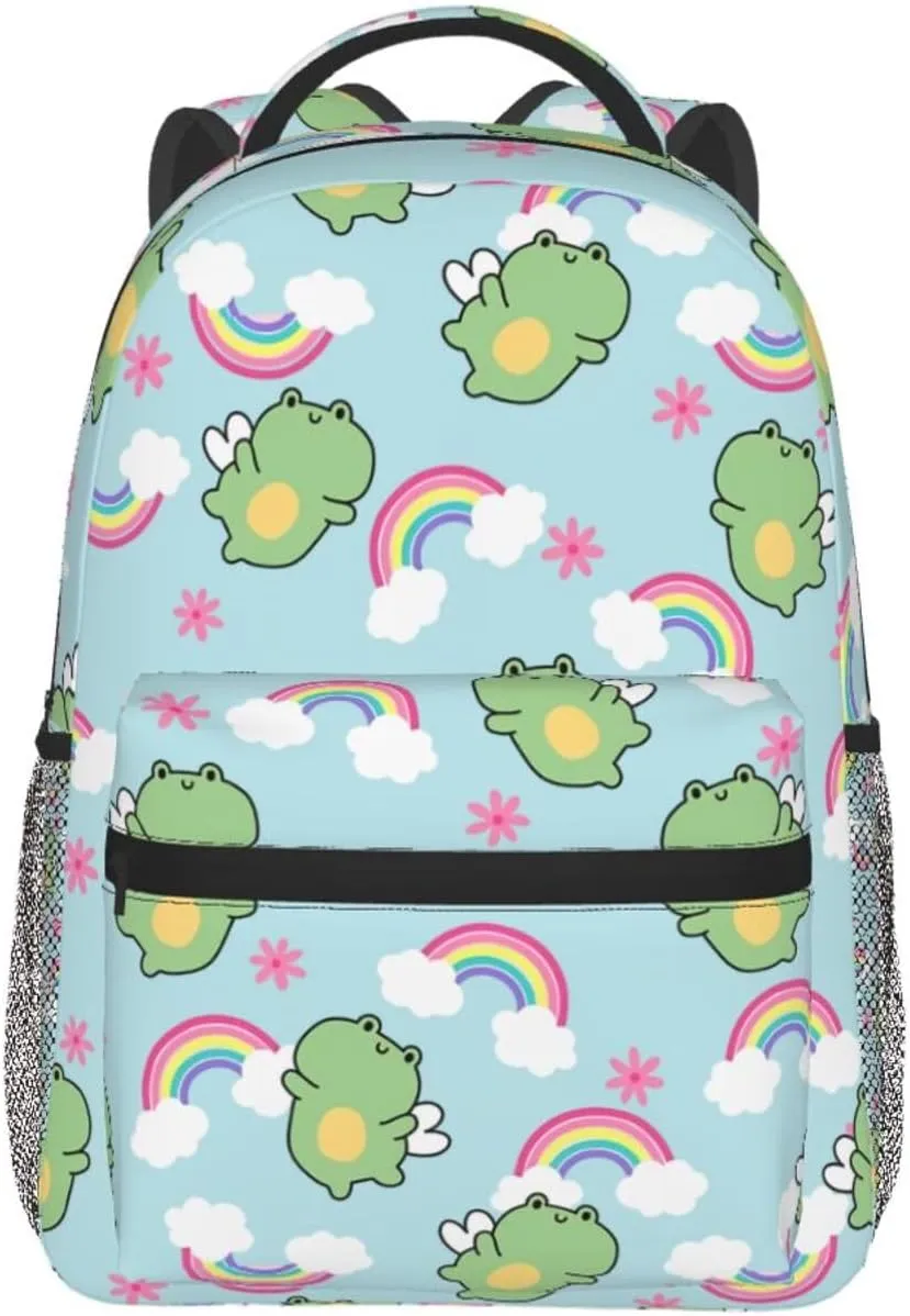Cute Frog Backpack for Women Man Rainbow Lightweight Laptop Backpacks Book Bag Casual Daypacks for Hiking Travel College Office