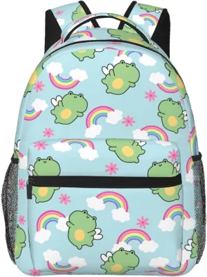Cute Frog Backpack for Women Man Rainbow Lightweight Laptop Backpacks Book Bag Casual Daypacks for Hiking Travel College Office