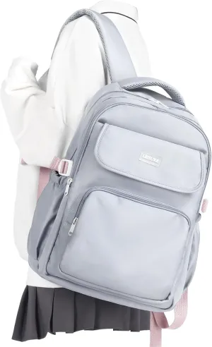 Cute Middle School Backpack For Teen Girls,Waterproof Casual Bookbags,Lightweight Travel Daypack,Basic Laptop College Backpack For Women(grey