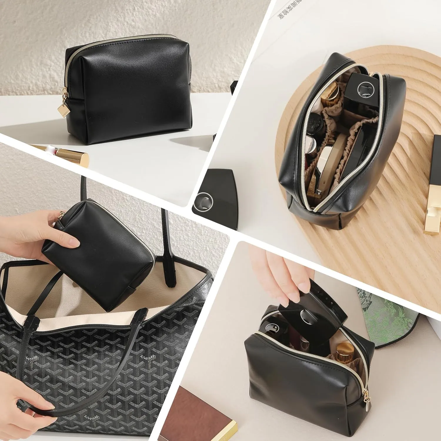 Cute Small Pouch, Makeup Cosmetic Bag,Make up Bag for Purse,Toiletry Zipper Pouch,Tech Bag,Electronic Organizer Travel Case,Storage Pouches for Organization Black