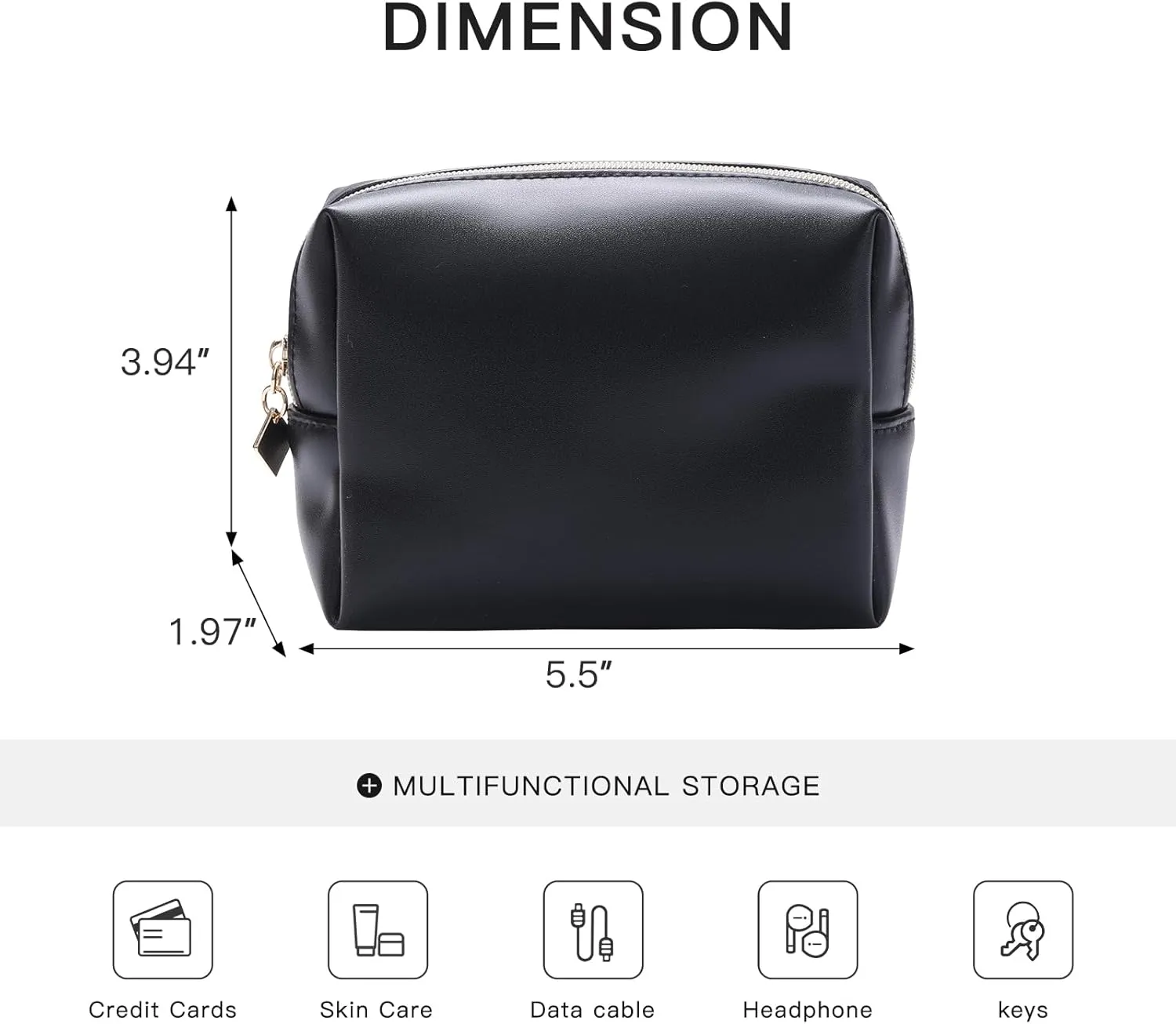 Cute Small Pouch, Makeup Cosmetic Bag,Make up Bag for Purse,Toiletry Zipper Pouch,Tech Bag,Electronic Organizer Travel Case,Storage Pouches for Organization Black