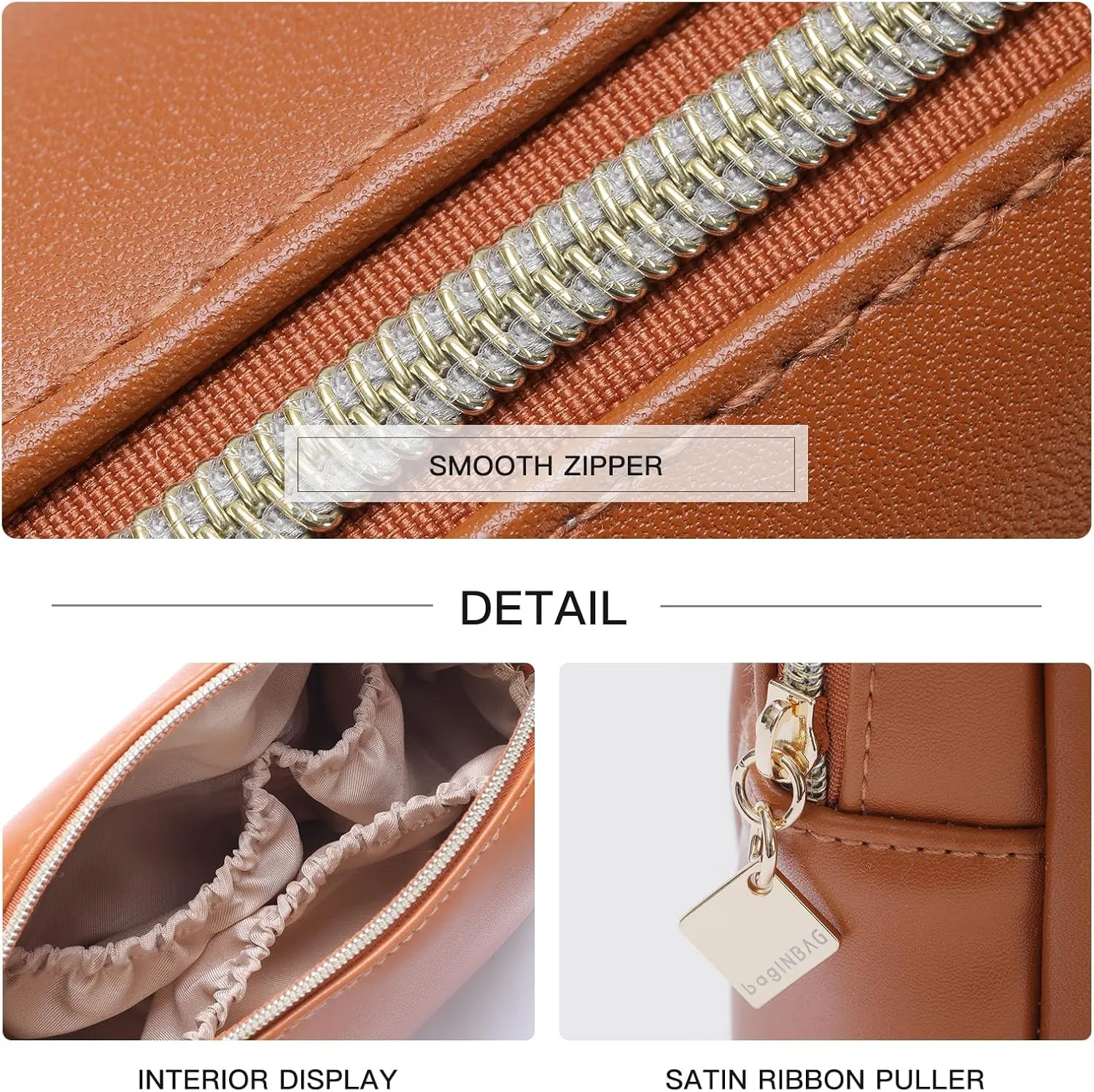 Cute Small Pouch, Makeup Cosmetic Bag,Make up Bag for Purse,Toiletry Zipper Pouch,Tech Bag,Electronic Organizer Travel Case,Storage Pouches for Organization Brown