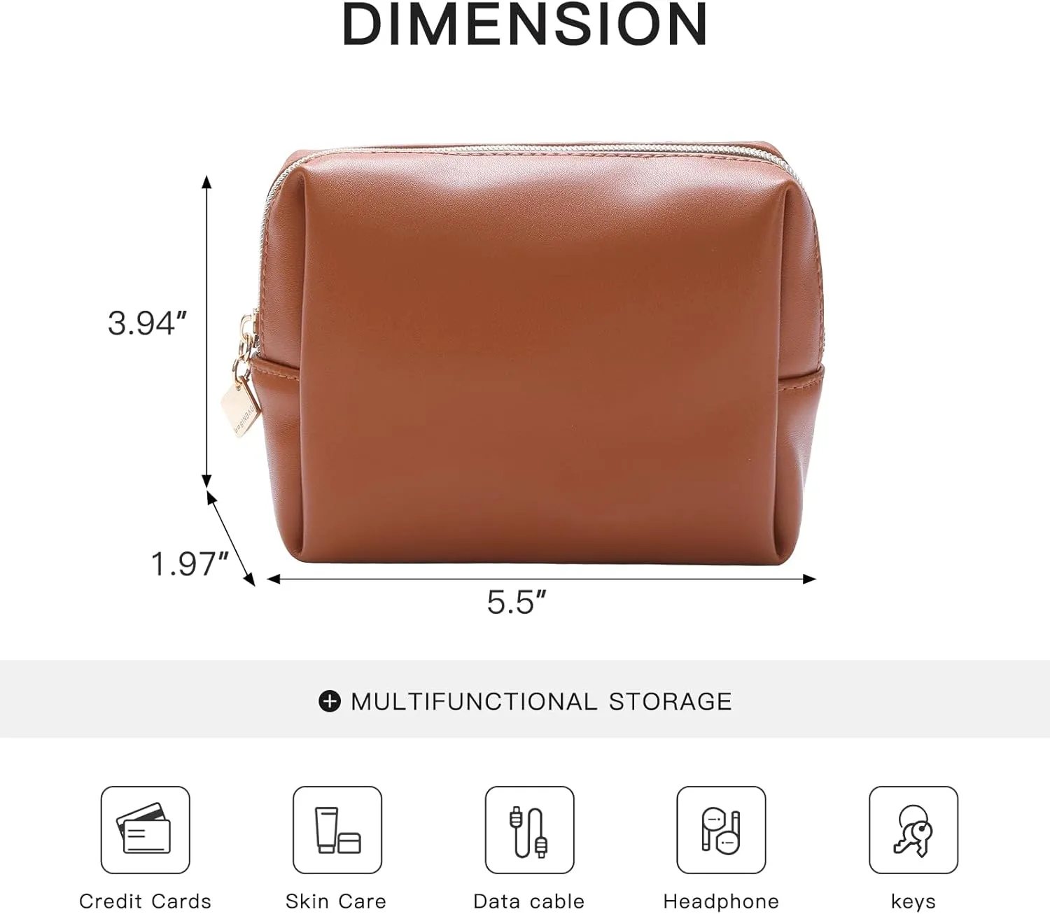 Cute Small Pouch, Makeup Cosmetic Bag,Make up Bag for Purse,Toiletry Zipper Pouch,Tech Bag,Electronic Organizer Travel Case,Storage Pouches for Organization Brown