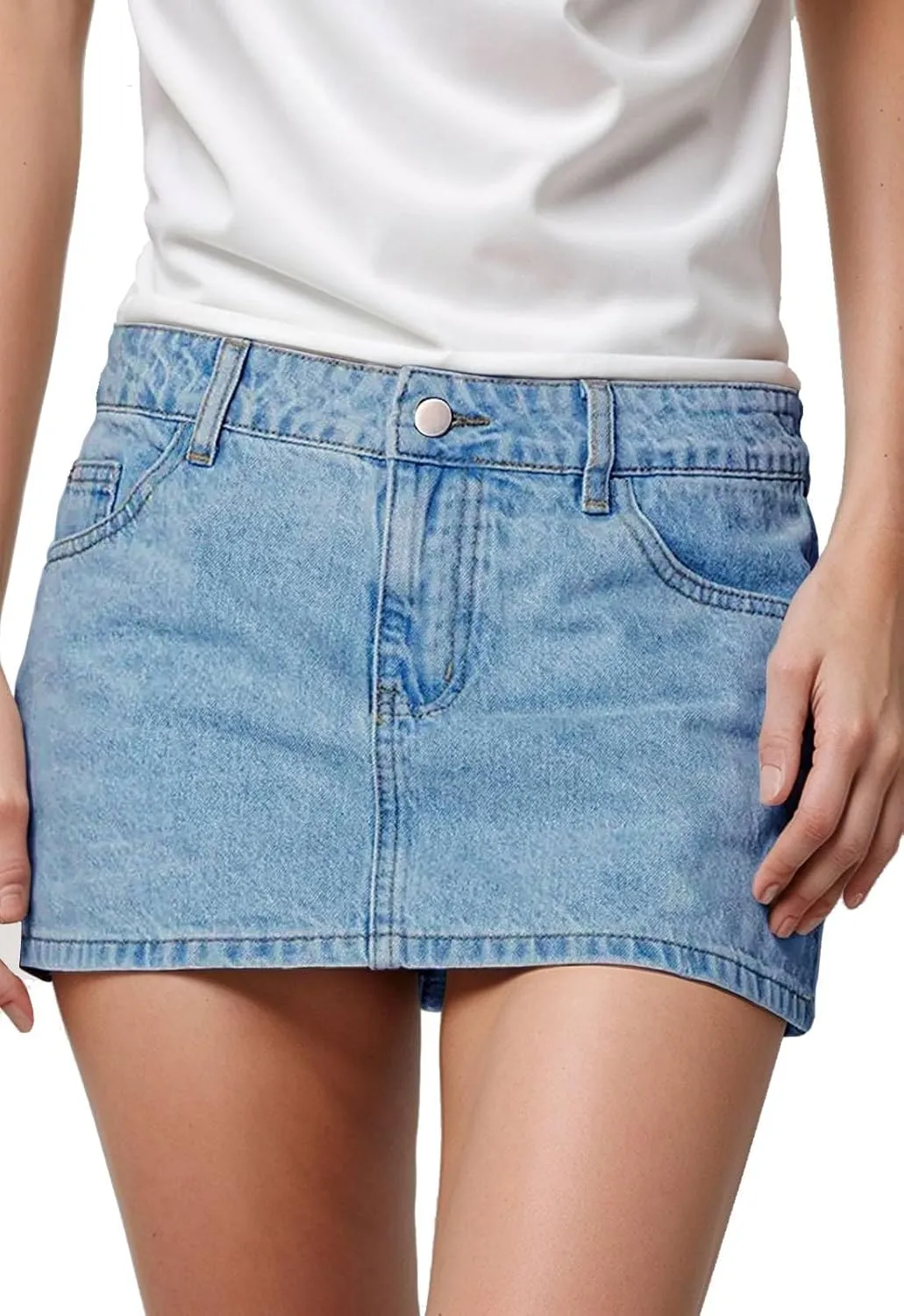 Denim Skort for Women with Shorts Stretchy Jean Skort Summer Casual High Waisted Denim Mini Skirt with Pockets